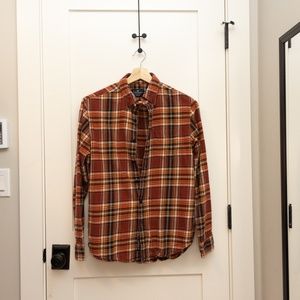 American Eagle Orange Plaid Button Up Shirt, Men's Medium